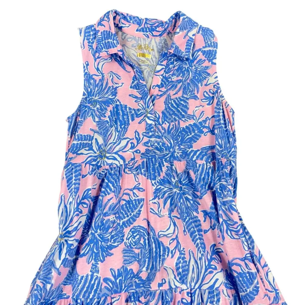 Lilly Pulitzer Girls XL 12-14 Pink Blue Floral Maxi Dress Coastal Preppy